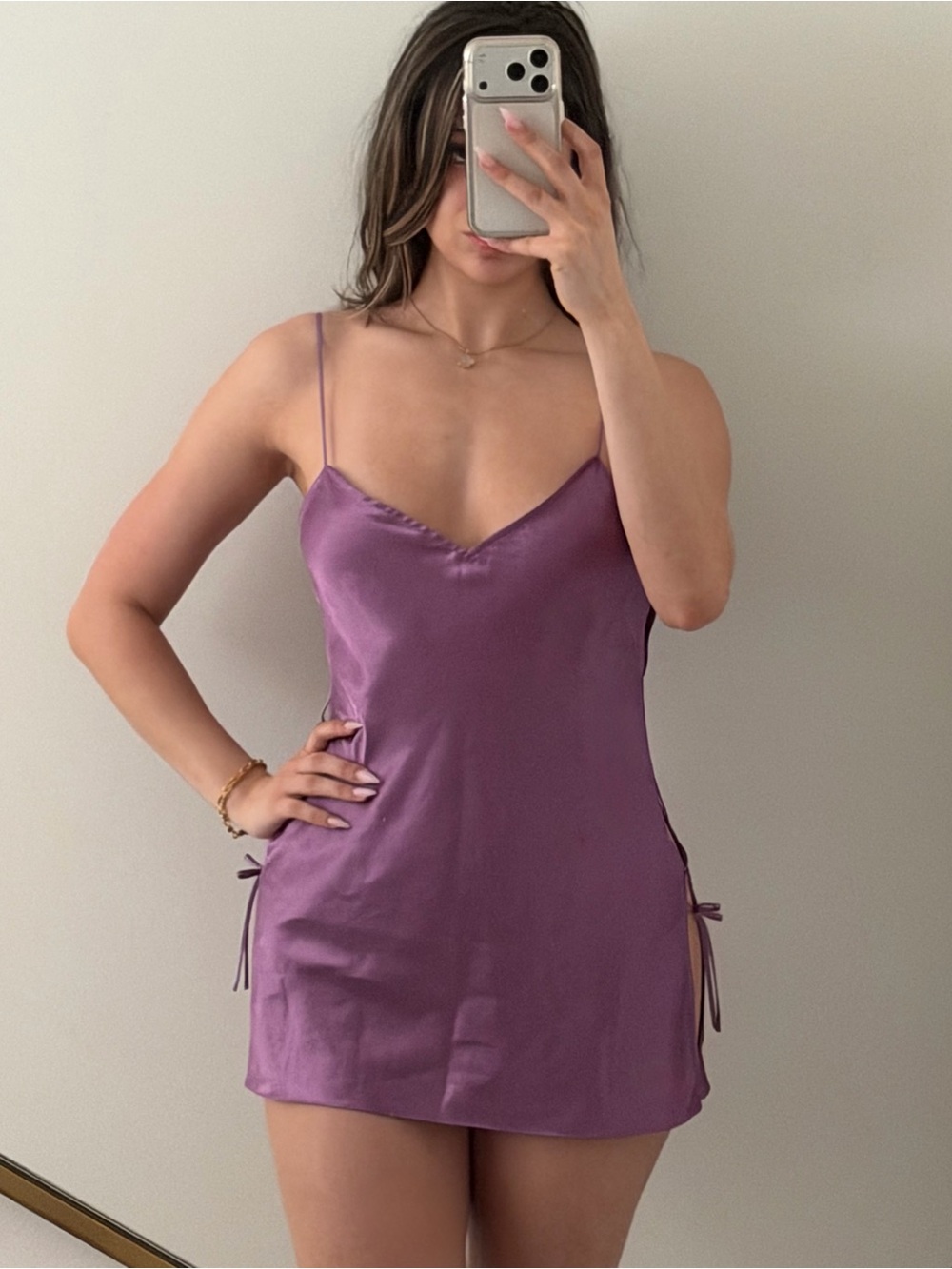 Vintage La Senza  Fairycore lavender satin slip dress lace up size S